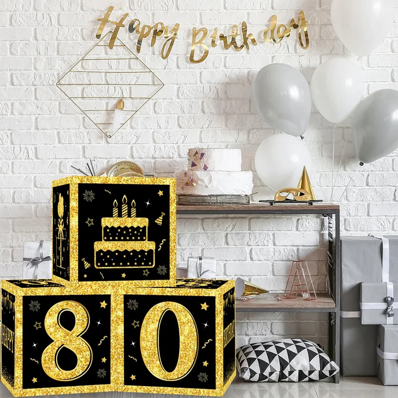 Gold Schwarz Geburtstag Nummer Papier Boxen 18 30 40 50 60 70 75 80 Jahre Alt Geburtstag Party Dekoration Erwachsene Geburtstag Party Supplies – Detail 12