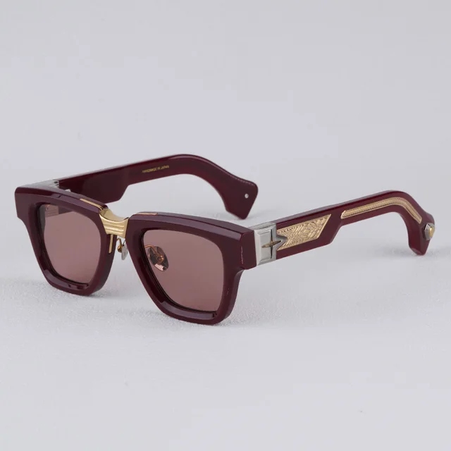 Lunettes de soleil vintage de luxe pour femmes, monture épaisse rouge foncé avec détails en métal doré, lunettes de soleil de haute qualité pour homme avec étui 1