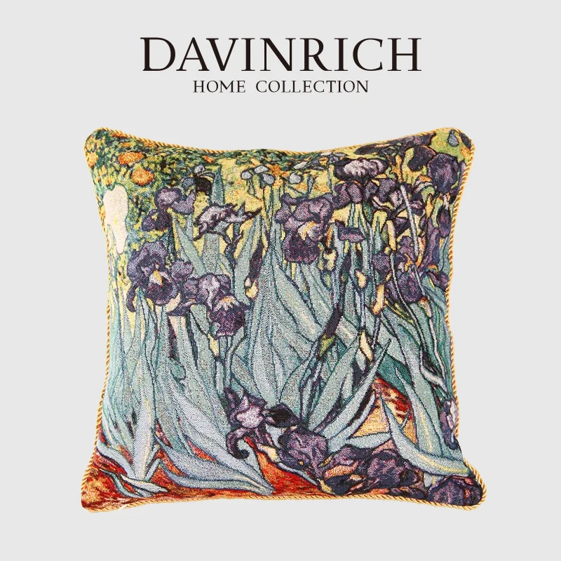 

DAVINRICH Van Gogh Irises In The Garden Throw Pillow Cover Oil Painting Double Side Jacquard Cushion Case For Living Room Couch