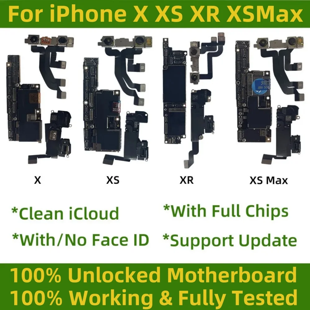Tested For iPhone xs max Motherboard with face ID, Unlocked For iphone X XR Logic board Clean iCloud Mainboard Support Update