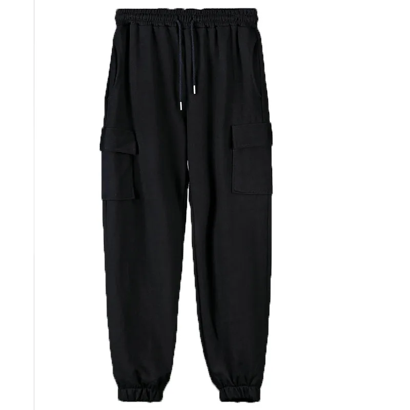 fashion brand men's new pure color lace up hem fashion cotton casual pants straight high elastic pants