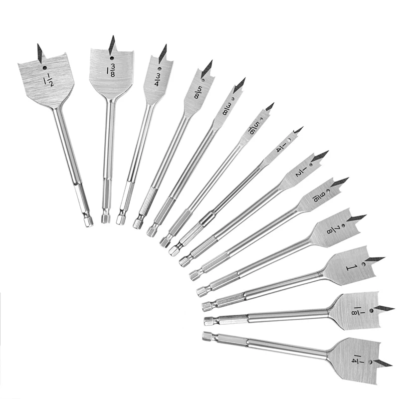 

13X Spade Drill Bit Sets,Alloy Steel Paddle Flat Bit With Quick Change Shank, Flat Wood Hole Cutter 1/4Inch To 1-1/2Inch Durable