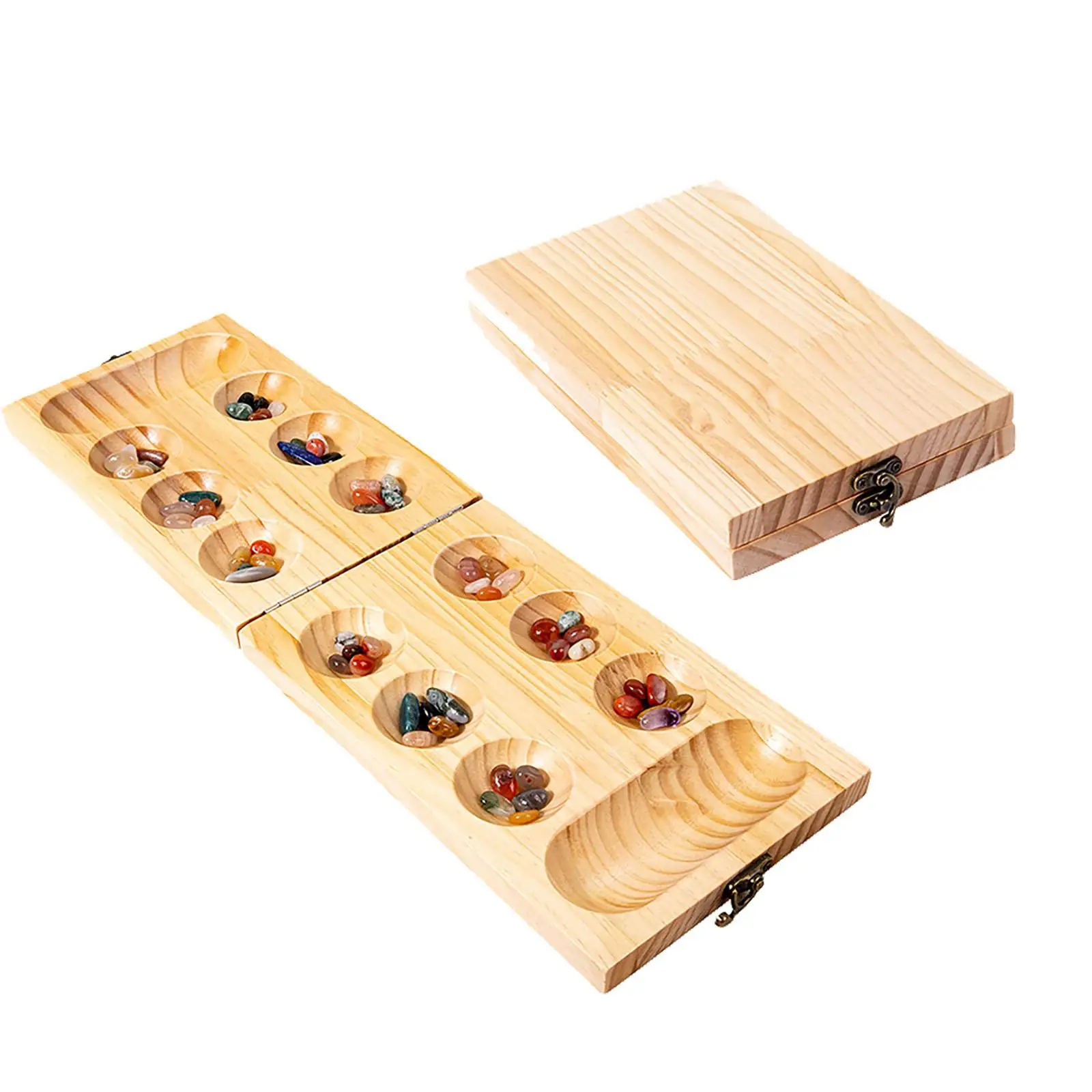 Wooden Mancala Board Game Teen 50 Stones for Travel Party Entertainment