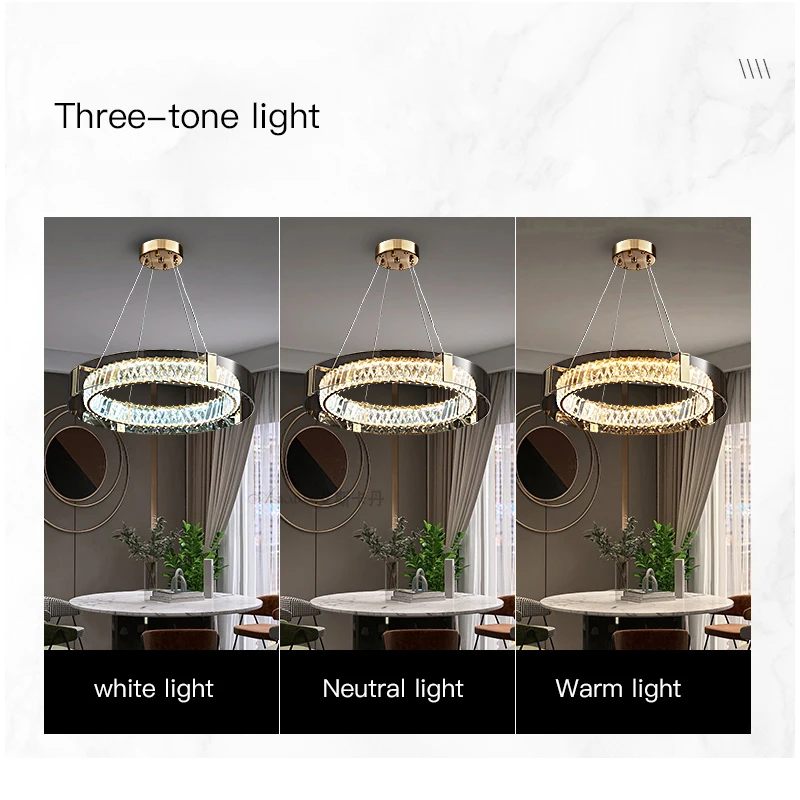 Led Crystal Chandelier For Living Room Bedroom Dining Room Kitchen Round Ring Hanging Lamp Pendant Light Modern Luxury Style