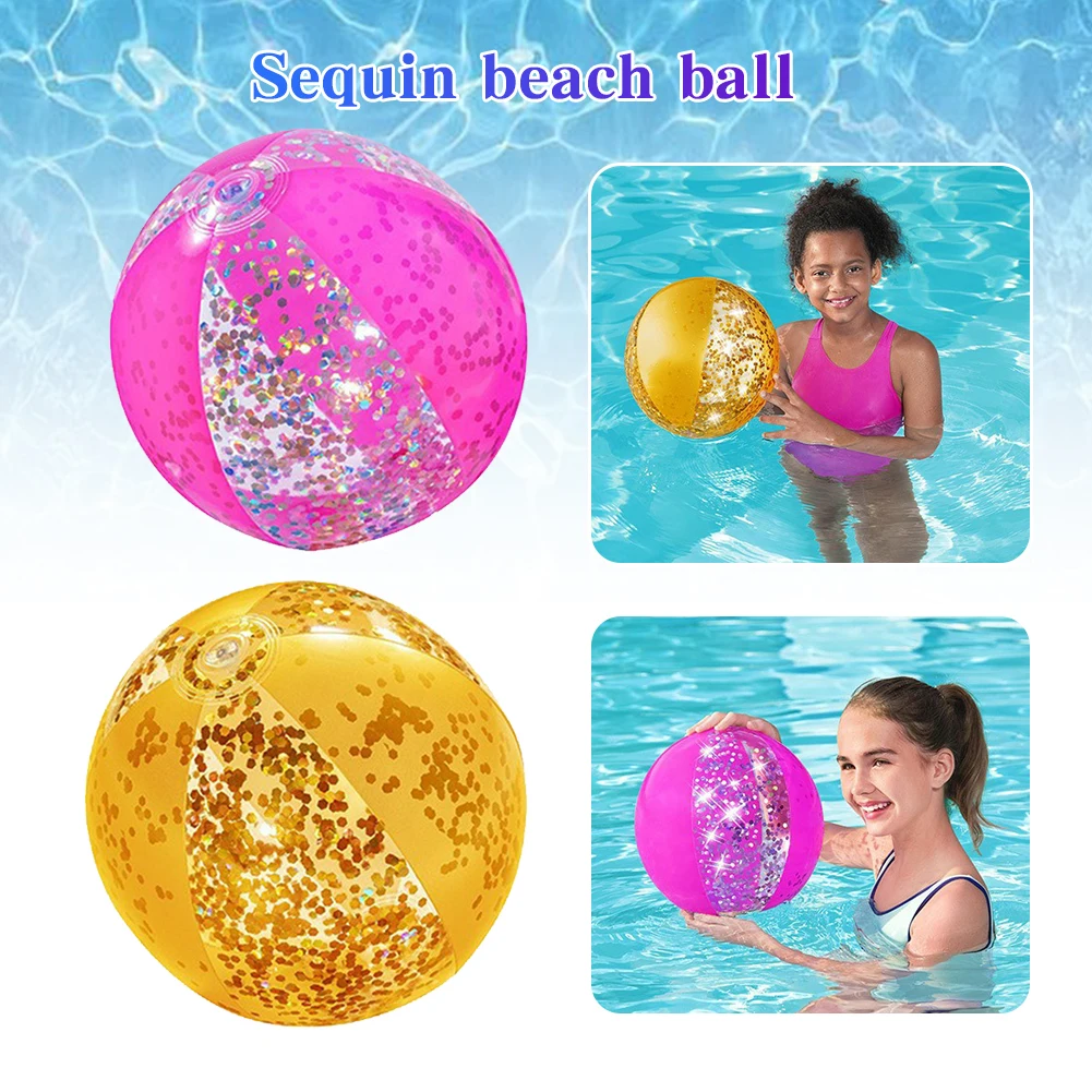 41cm Inflatable Beach Ball Toy PVC Water Play Sequin Ball Transparent Beach Toy for Summer Party Water Park