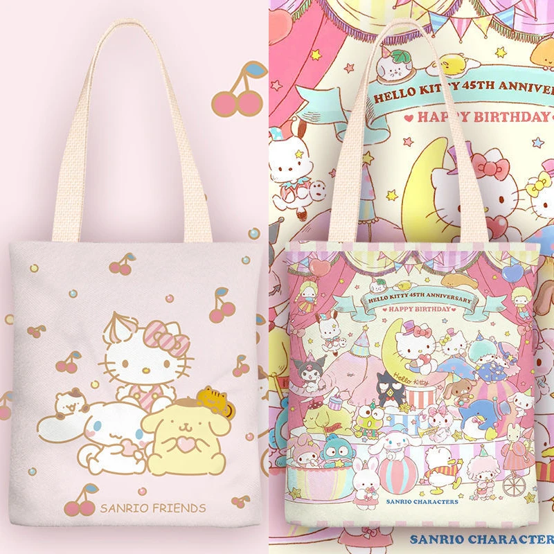 

Sanrio Холщовая Сумка Аниме Kuromi Hellokitty Cinnamoroll женские сумки через плечо Повседневная вместительная сумка для покупок подарок для девушки