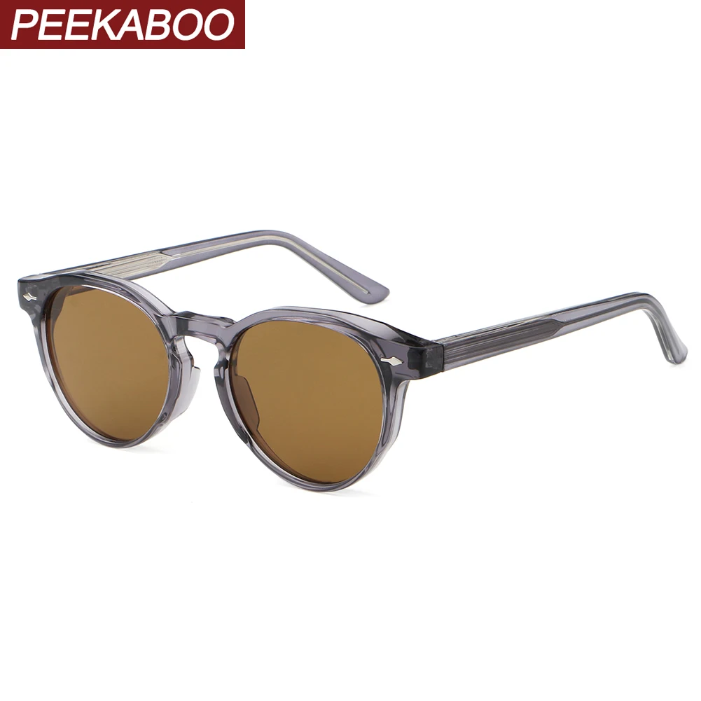 

Peekaboo male round sunglasses uv400 unisex retro sun glasses for women CP acetate high quality rivets decoration brown green