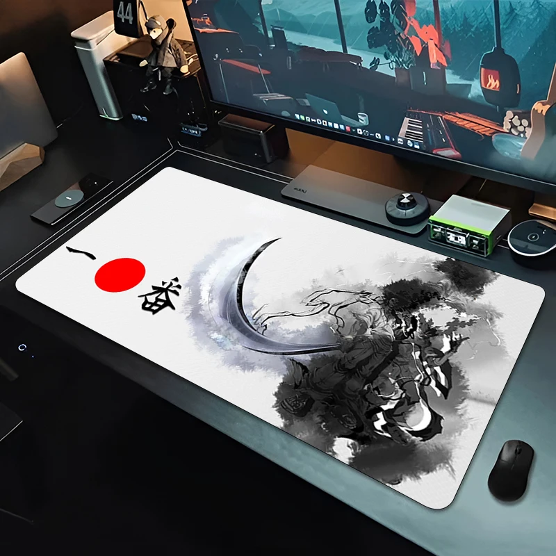Black and White Japanese Samurai Mouse Pad Keyboard Gamer Accessories Extended Table Pad Rubber Carpet Mat Non-Slip Laptop Pads