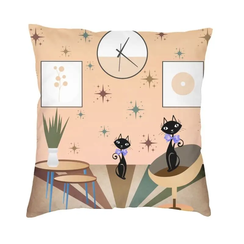

Mid Century Black Cat Companion Pillow Case Sofa Vintage Kitten Nordic Cushion Cover Velvet Pillowcase