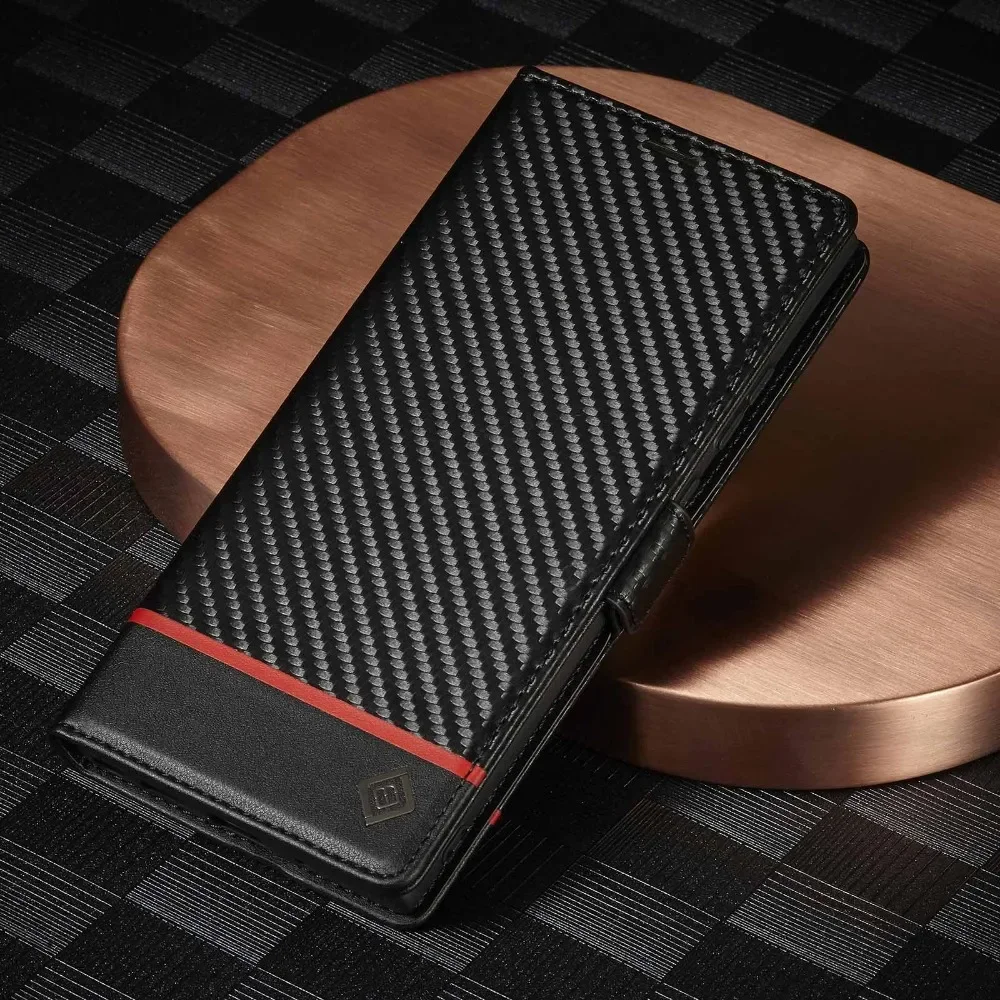 Premium Carbon Fiber Leather Magnetic Wallet Phone Case Cover