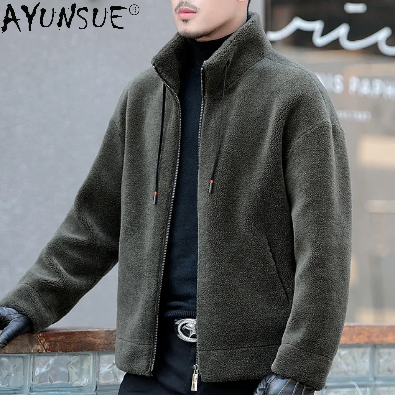 

AYUNSUE Winter Fur Coat Men Clothing Sheep Shearling Fur In One Coat Lamb Velvet Jacket Casual Warm Male Fur Jacket Chaquetas Lq