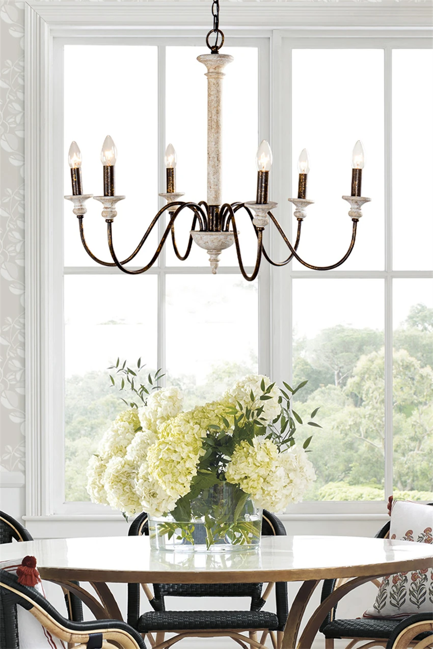 

American retro wood art candle holder chandelier lights living room solid wood dining room lamp lamp household hanging lighting