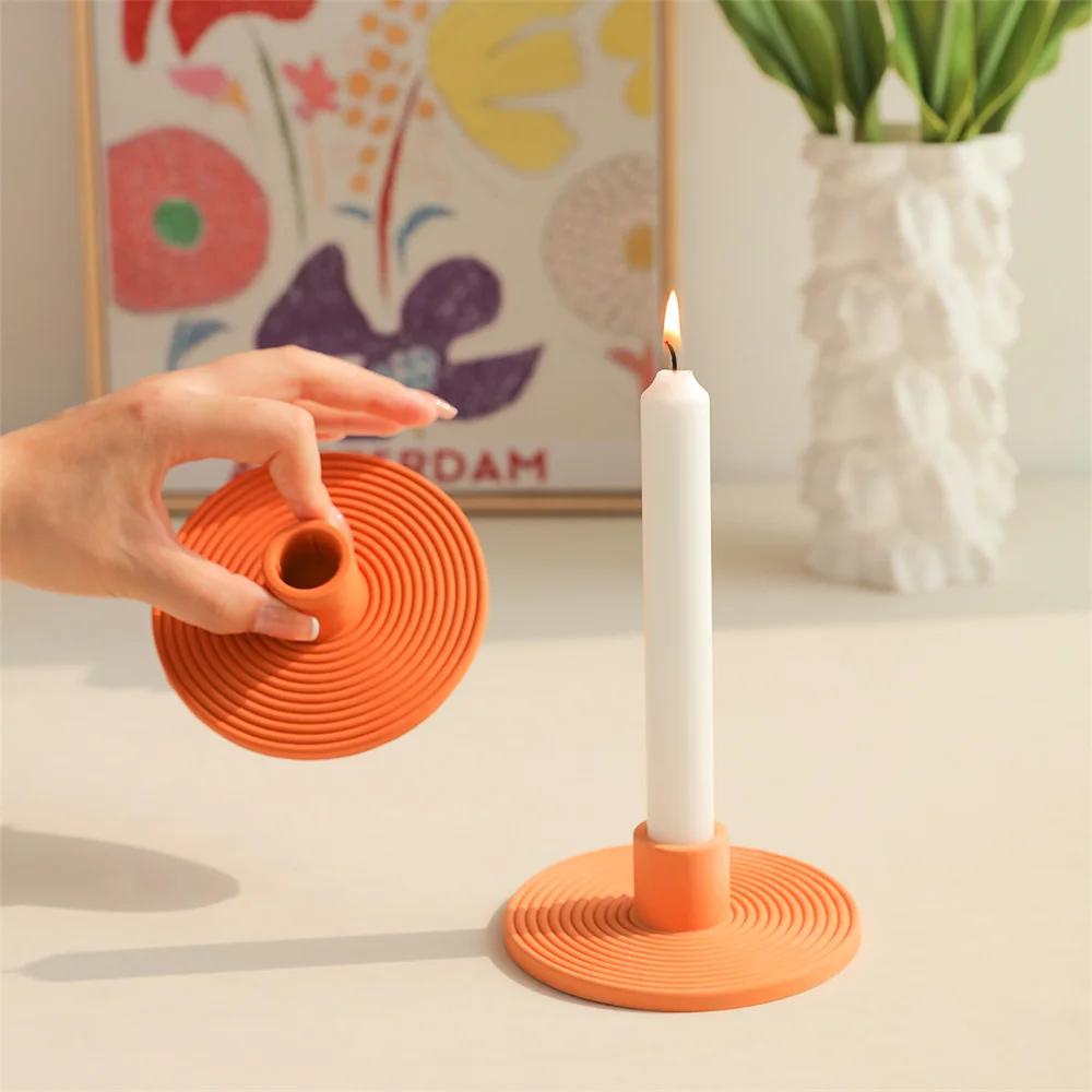 TaperCandleHolderConcreteSiliconeMoldRoundCandlestickHolder