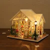 DIY Wooden Flower Garden Cottage Doll Houses Miniature Model Kit Casa Dollhouse with Furniture Lights for Friends Birthday Gifts 4