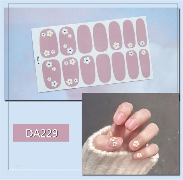 14tips/sheet Nail Wraps Polish Decals Strips Golden Glitter 3D Adhesive Full Nail Art Stickers Manicure Kits Drop Shipping DA229