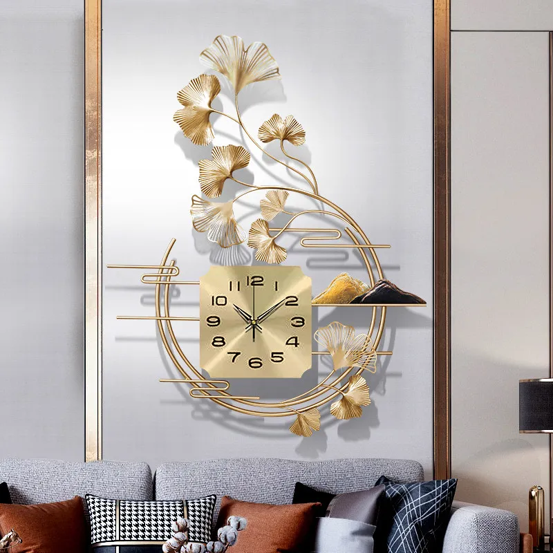 Luxury Wrought Iron Gold Watch Wall Clocks Home Living Room 3d Mute