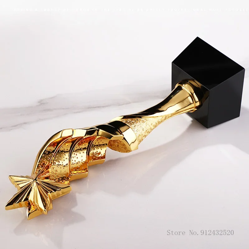 Custom Creative Electroplating Golden Resin Trophy Five-Pointed Star competition Award Free Design Lettering Bas, Crystal Trophy