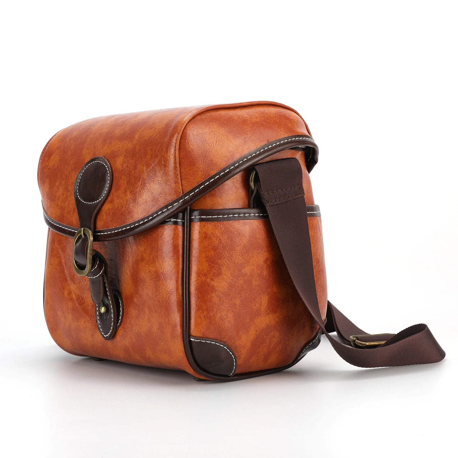 

Vintage PU Leather Saddle Bag Photography Case Fashionable Messenger Bag Cool Single Shoulder Small Square Bag for SLR