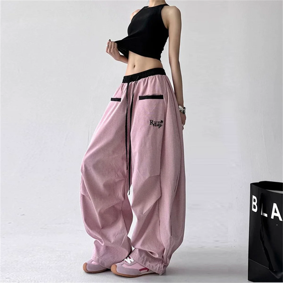 Y2K Striped Women Long Pants Summer Streetwear Loose Breathable Cargo Pants American Hip Hop Fashion Scimitar Trousers New