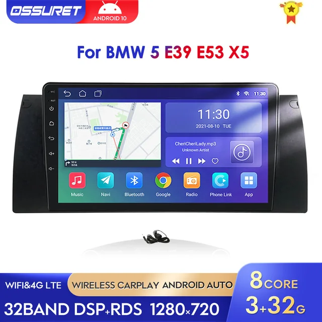 Autoradio Android, navigation GPS, 4G LTE, WIFI, DSP, Bluetooth, lecteur multimédia stéréo, 2 Din, pour voiture BMW 5 E39 E53 X5 1995 2001 M5 7 E38 