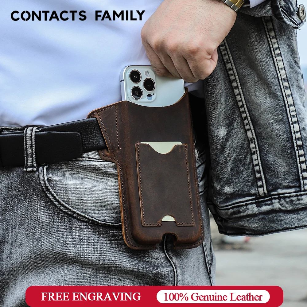 

CONTACTS FAMILY Leather Belt Cellphone Bag For iPhone 12 Pro Max 6.1" 6.7" Waist Mobile Phone Pouch Case Holder Holster Men