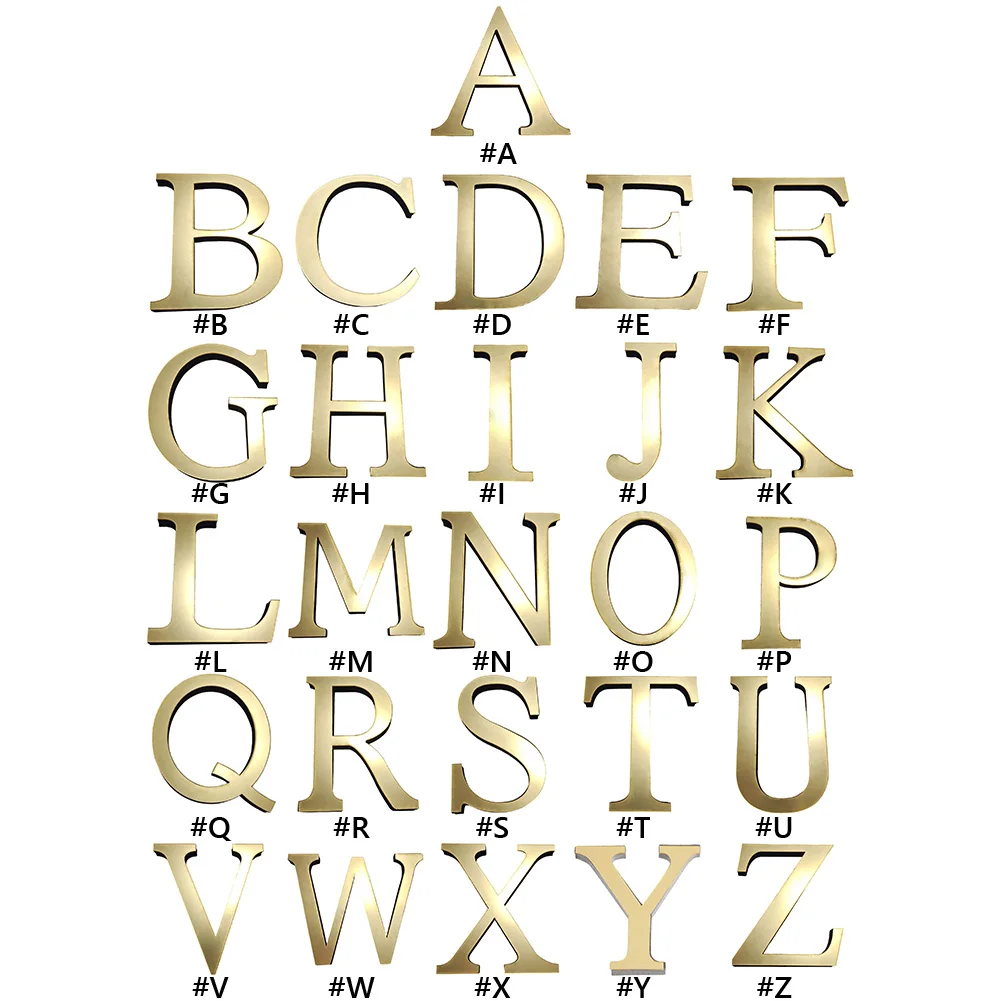 Gold English Letters Wall Stickers Wall Art Alphabet 10CM 3D Acrylic Mirror+EVA Numbers Ornaments DIY Wall Decals for Home Decor