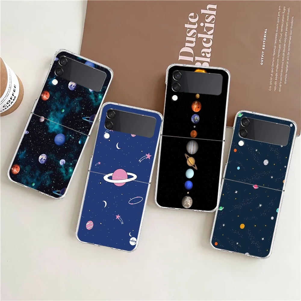 Sky Space Planet Black White Sun Moon Stars Custodia Rigida Per Pc Per Samsung Galaxy Z Flip 4 Trasparente Per Samsung Z Flip3 Shell