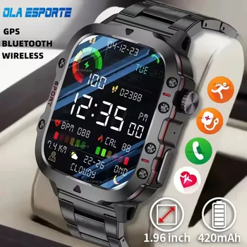 2025 Military SmartWatch Men IP68 5ATM Outdoor Sports Fitness Tracker Waterproof GPS Monitoring 1.96Inch BT Call For Android IOS 1