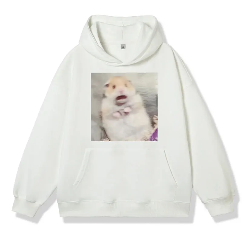 Scared Hamster Funny Meme Graphic Printed Hoodie Male Fall and Winter Stylish Fleece Sweatshirt Men Women Oversized Pullover