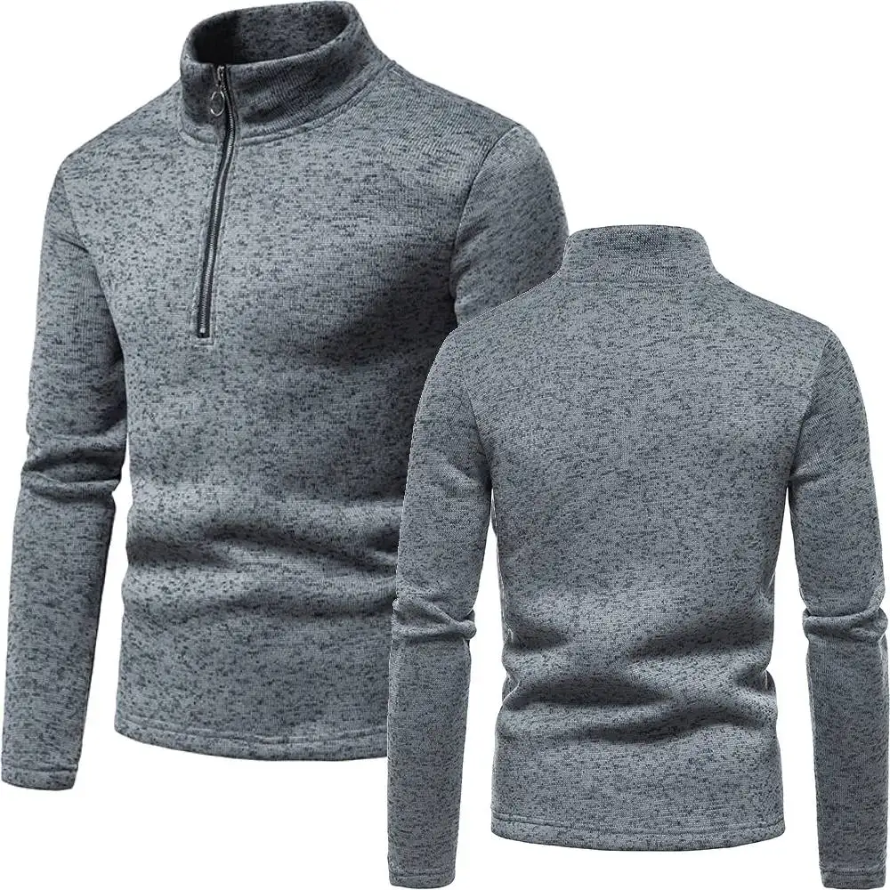 Male Autumn Winter Sweatshirts Tops Men Slim Fit Basic Turtleneck Knitted Sweater Half Zip Open High Collar Pullover  Large Size