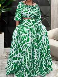 2023 Summer Fashion Boho Print Skirt Women's Sets Sexy V-neck Crop Top + Long Skirt 2 Piece Set Elegant Suit Women's Clothing