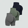Women Seamless Knited Shorts Solid Slim Leggings Stretch High Waist Butt Lift Fitess Workout Running YogaThree Point Pants 1