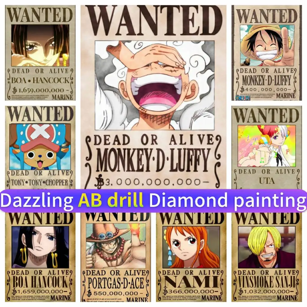 

Onepiece-Wanted Luffe Classic Anime Manga Art AB Diamond Painting Mosaic 5D DIY Full Drill Round Square Rhinestones Corss Stitch