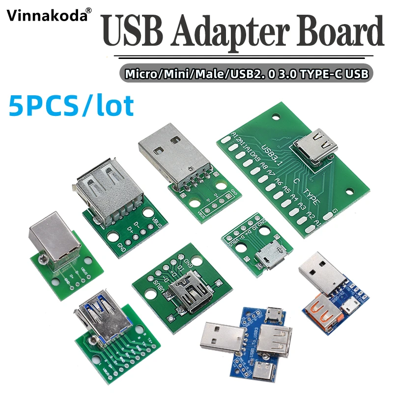 

USB Male Connector / MINI MICRO USB to DIP Adapter female connector 2.54 Connector B Type-C USB2.0 3.0 Female PCB Converter