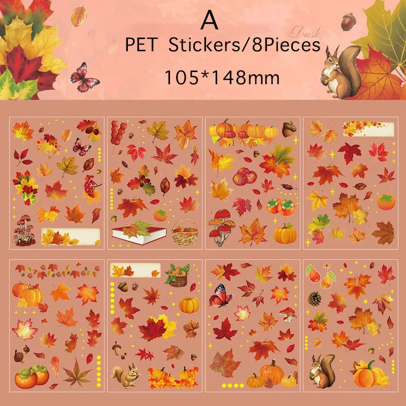 Floral Delight PET Sticker Set - Pack of 8 for Scrapbooking & Creative Journaling