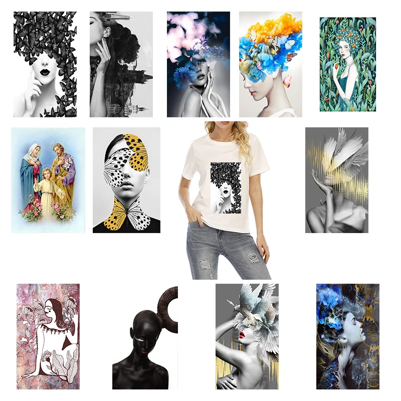 

Fashion art pattern beautiful female printing heat transfer T-shirt DIY decoration accessories personalized fusible patch