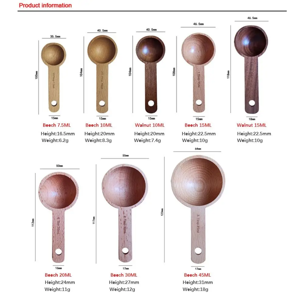 Convenient Wooden Measuring Spoon 7.5/10/15/20/30/45ML Multipurpose Coffee Tea Sugar Spice Spoon Kitchen Soup Spoons