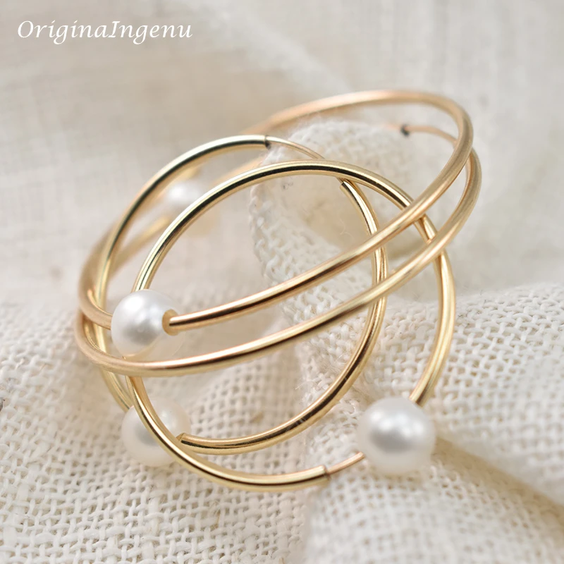 14K Gold Filled Hoop Earrings Natural Pearl Jewelry Gold Hoop Earrings Brincos Pendientes Oorbellen Boho Earrings Gold Jewelry
