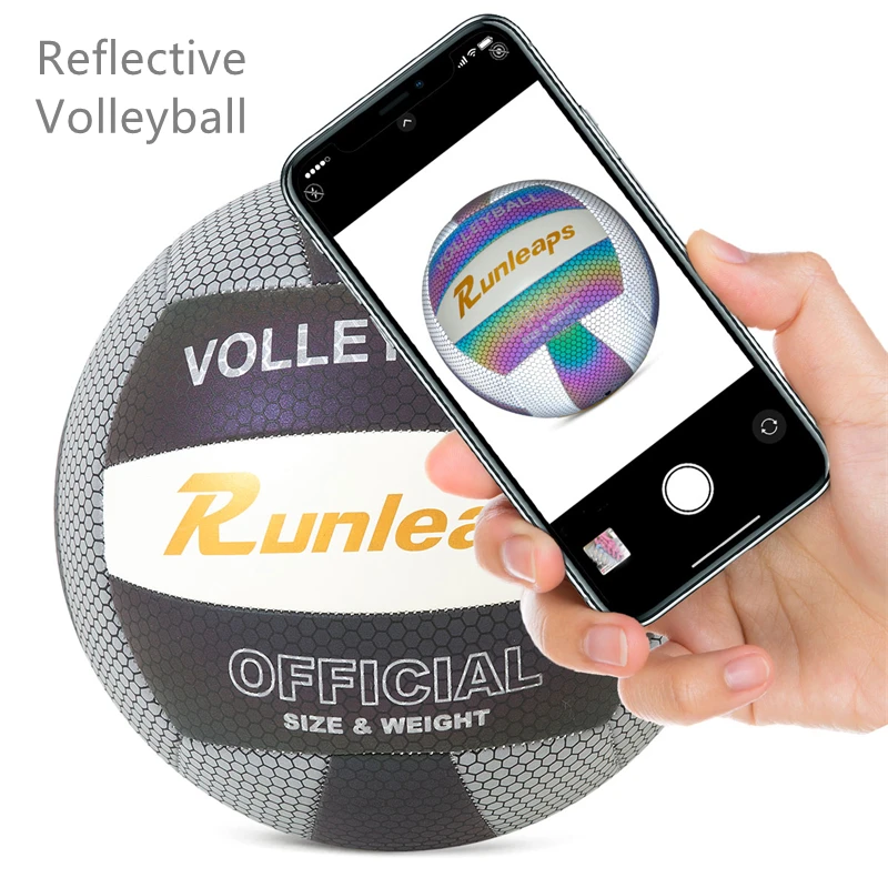 Indoor Reflective Volleyballs Training Outdoor Beach Volleyball Game Balls Gray Blue for Young Men Sports Team Playground Size 5