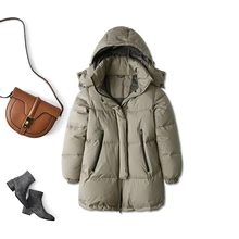 

SHUCHAN 2021 Winter New Women Jacket Coats 90% White Goose Down 200g-250g Zipper Hat Detachable High Street Pockets