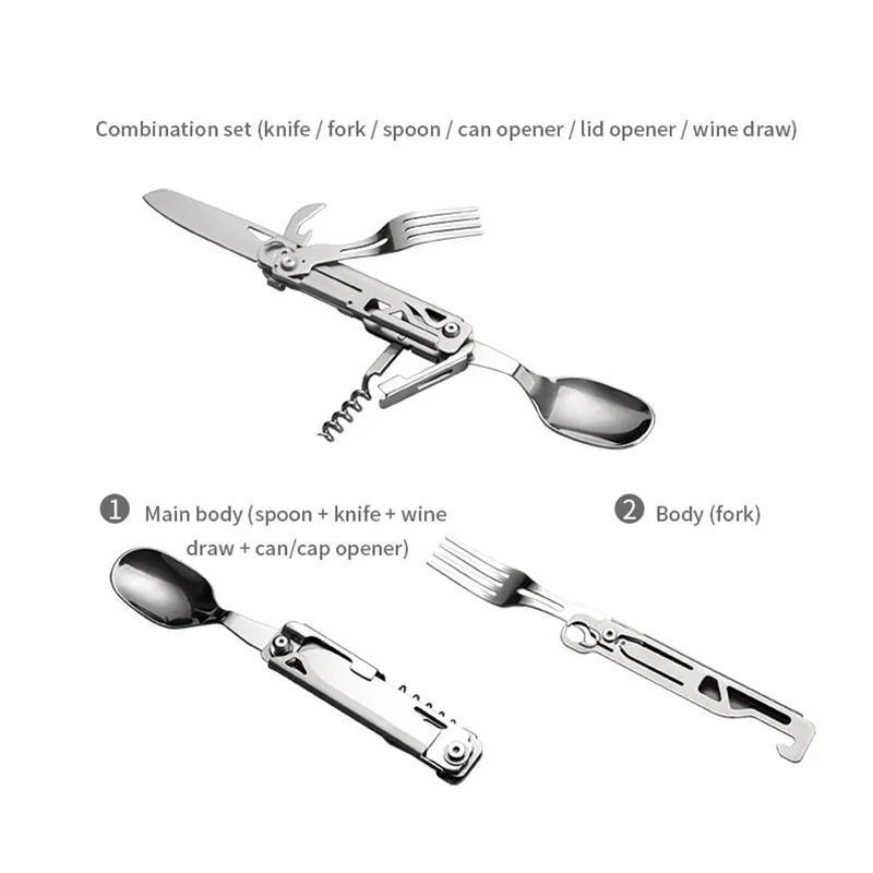420 Stainless Steel Folding Knife Multi-tool Portable Fork Spoon Outdoor Survival Camping Pocket Knife Detachable Hand Tools