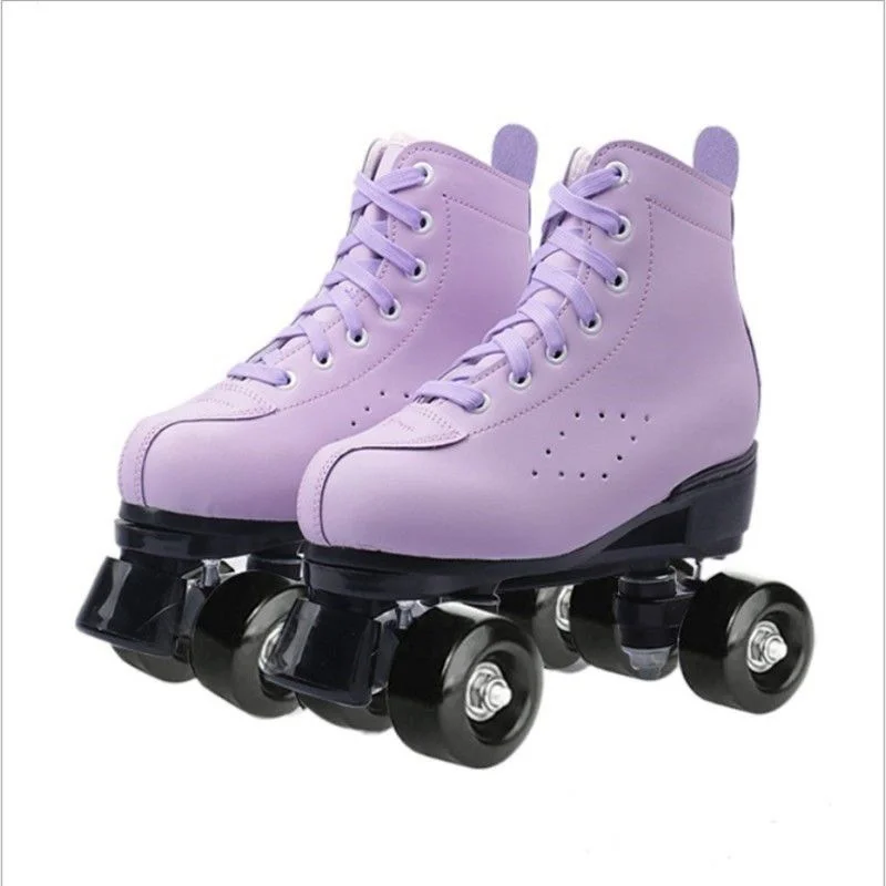 Roller Skates Shoes Inline Skating Quad Adult Double Row Roller Shoes Patins Sliding Sneaker Beginner Microfiber Leather adult roller skates