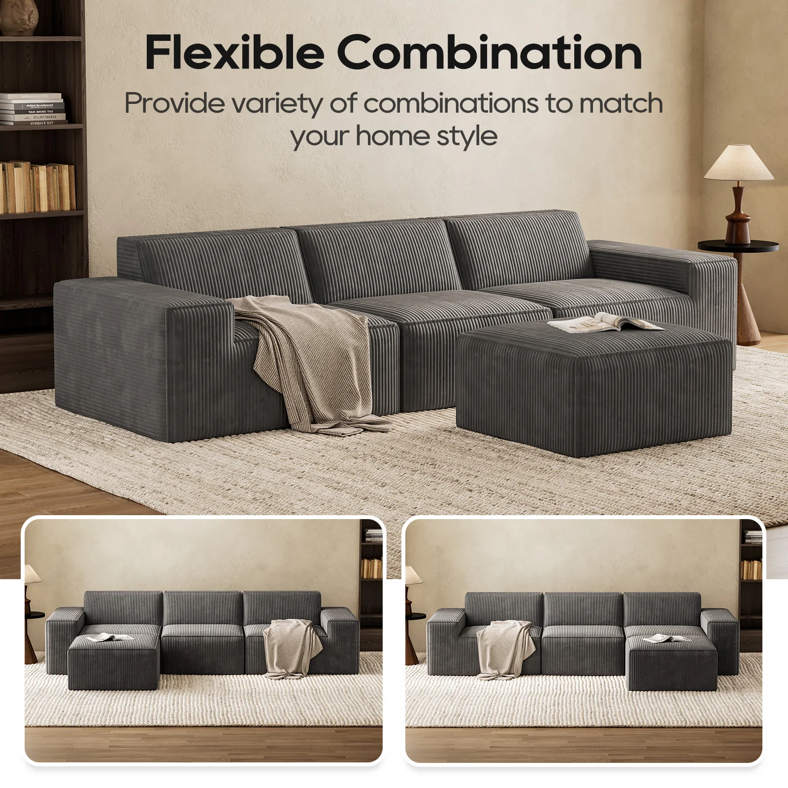 Modular Sectional Sofa Reading Module Floor Sofa Straight Comfort Couches for Living Room
