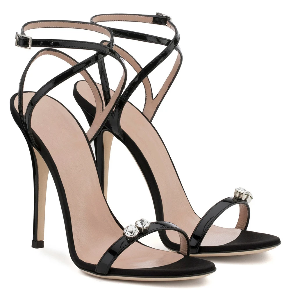 

ZOCI Women Stiletto Thin High Heels Ankle Strap M2 Sandal Crystal Bridal Evening Party Dress Shoe Fashion Plus Size Lady