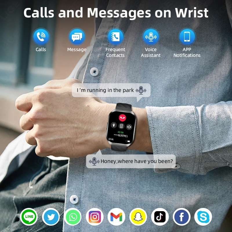 LIGE 1000mAh Large Capacity Battery Smart Watch Men Women 1.83" HD BT Call Heart Rate Sports Tracker Smartwatch For Android iOS