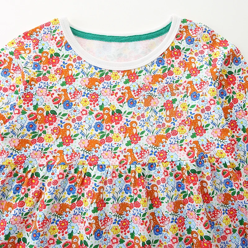 2025 Autumn Spring Children's Clothing Kids Clothes Cotton Fall Baby Girls Long Sleeves Cartoon Flowers Dresses