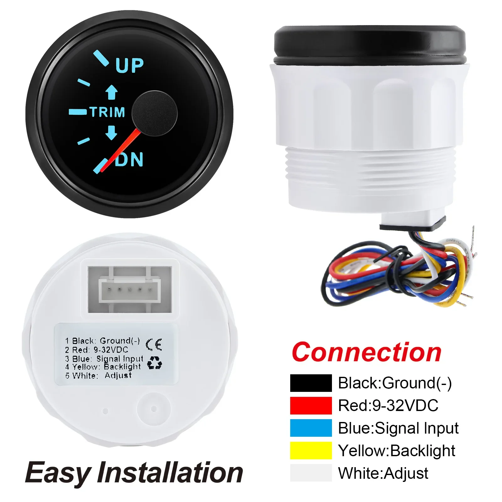 트림 게이지 센서, 7 색 LED 백라이트, 12V 24V 자동 보트 해양 보트 차량용, 0-190 옴, 업 다운, 52mm, 0-190 옴
