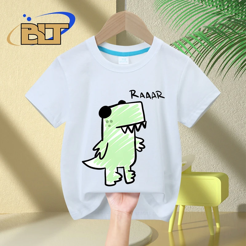 

Doodle T-Rex dinosaur print kids T-shirt summer children's pure cotton short-sleeved casual tops boys and girls gifts