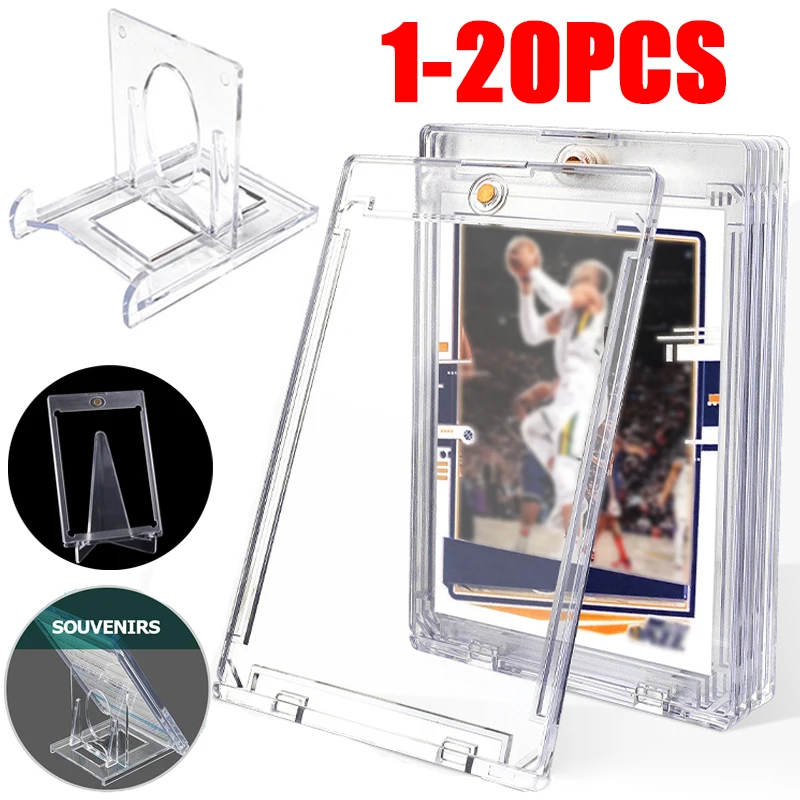 Magnetic Acrylic Trading Card Display Stand and Protector, Waterproof Transparent Holder, Set of 20