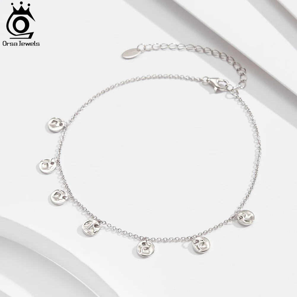 ORSA JEWELS Fashion Bohemia Round Pendant Anklets Women Jewelry 925 Sterling Silver Sexy Beach Circle Party Foot Chain SA75